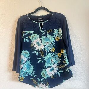Van Heusen Navy Blue Floral Blouse